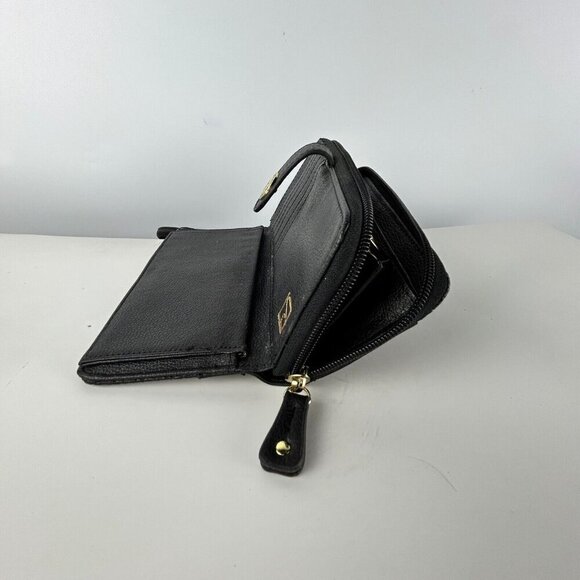 Stone Mountain Embossed Paisley Black Leather Wallet Wristlet Clutch 7-1/2" X 4" - Picture 9 of 12